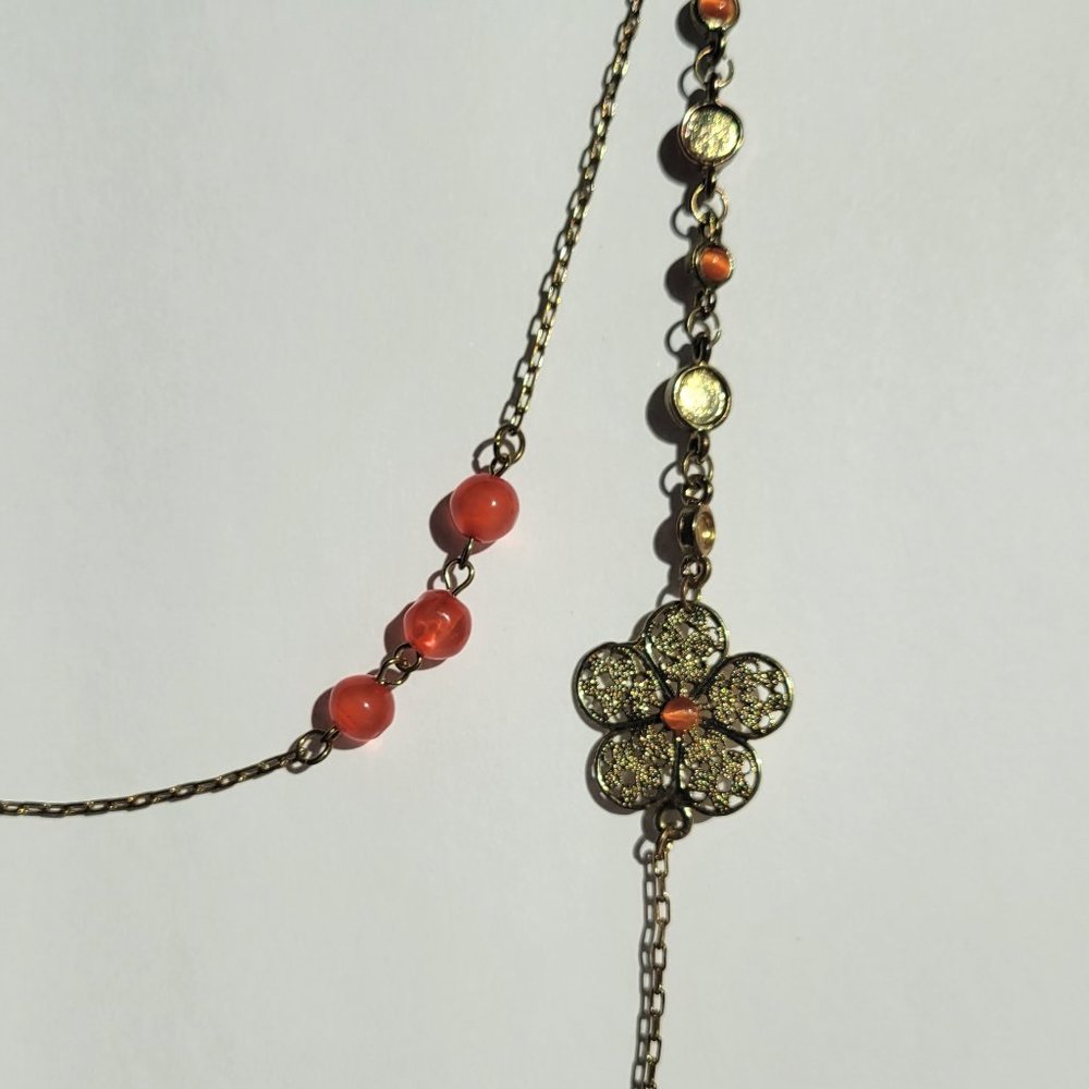 Gold Plate Flower Red & Orange Necklace NK_GD0012